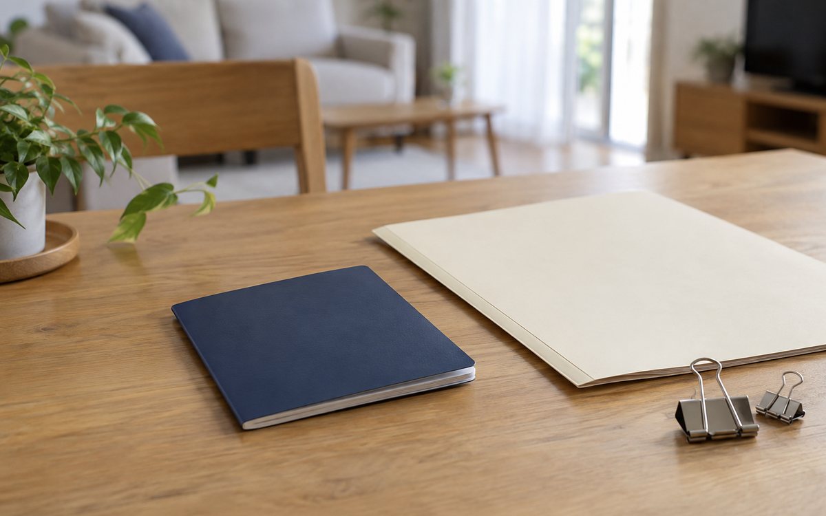 所得を補う材料として通帳と継続契約の書類を揃える図