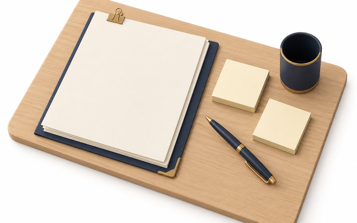 契約書類と付箋とペンで説明を受ける準備を示す机