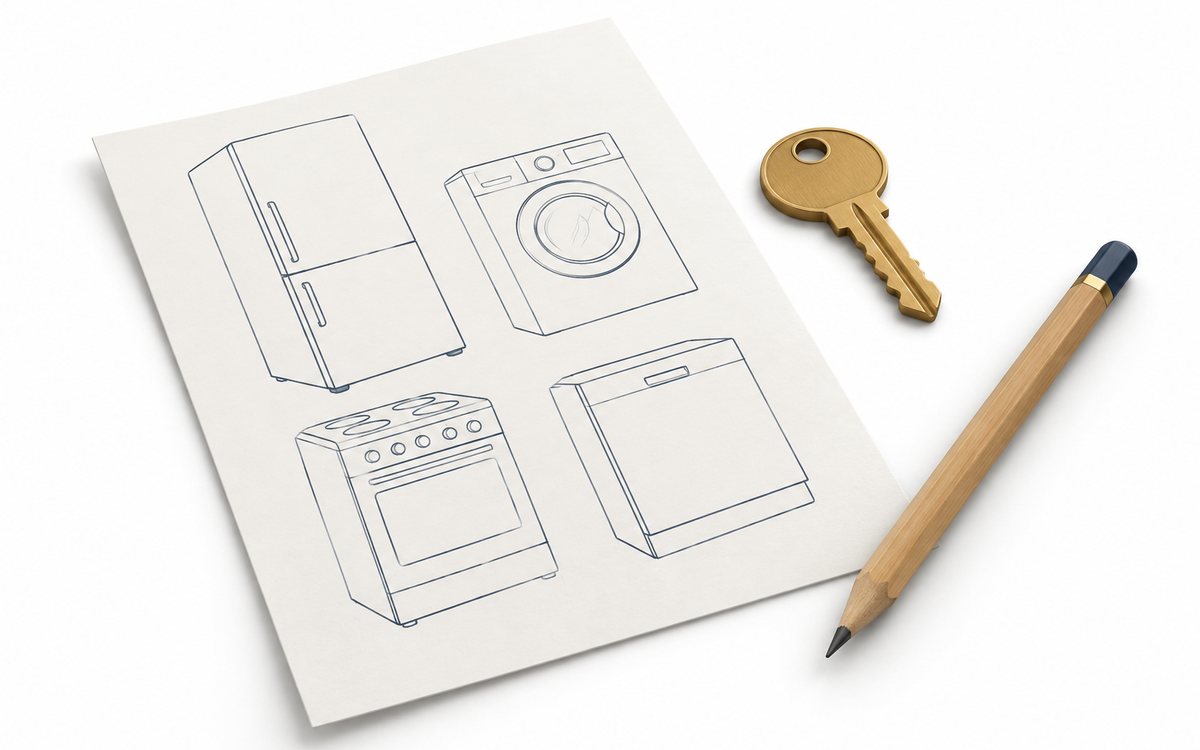 家電の絵だけを描いた確認メモと内見用の鍵
