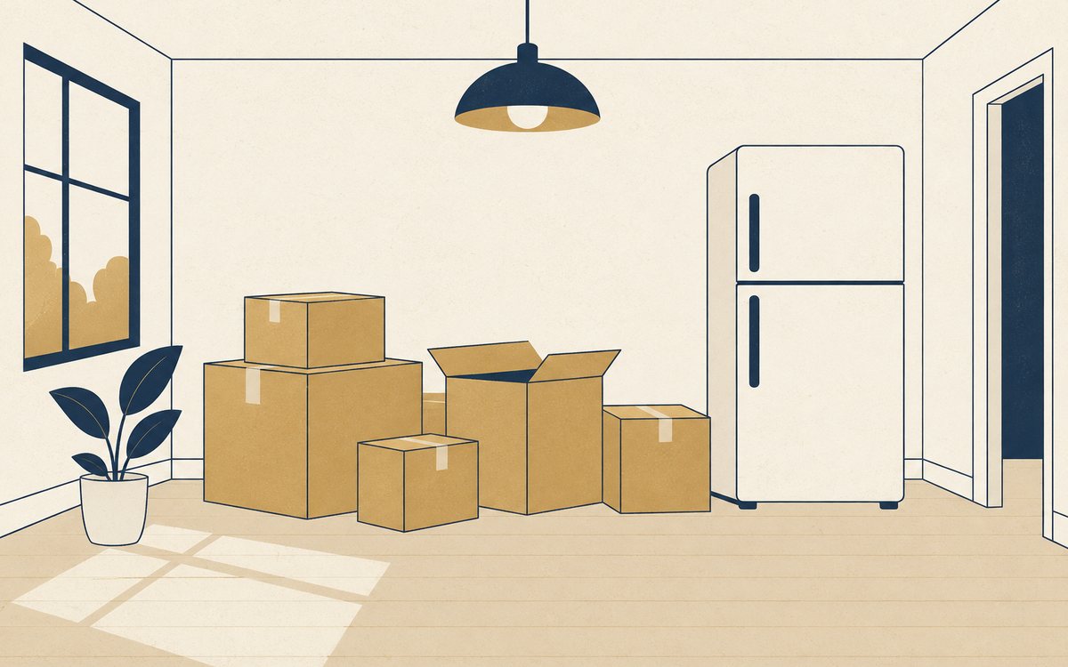 引越し箱と家電と照明で契約以外の予算を確かめる図